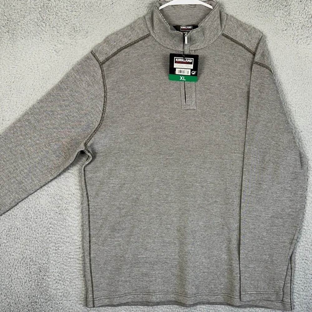 NEW Kirkland Signature Sweater Mens XL Brown Pima Cotton Querter Zip Pullover